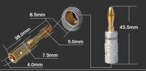 Nakamichi Speaker Connector Banana Straight Gold Plated Pair