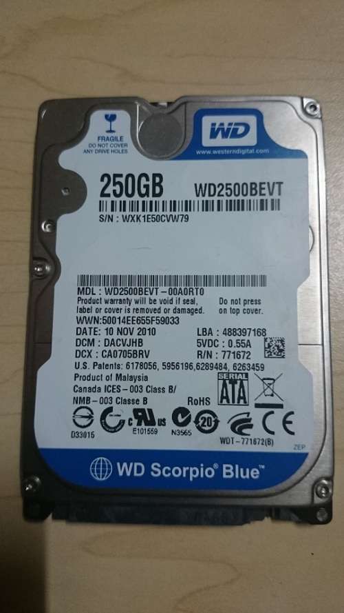 Western Digital 250GB SATA Laptop Hard Drive