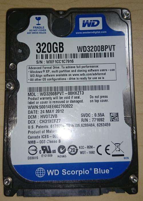 320GB Western Digital 3GB/s SATA Laptop Hard Drive
