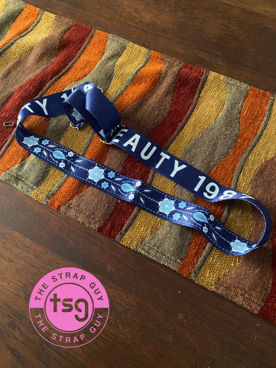 Cross Body Bag strap - Blue and white snowflakes design - Single sided with wording on inner