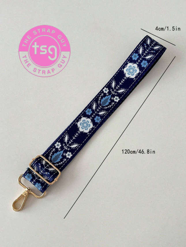 Cross Body Bag strap - Blue and white snowflakes design - Single sided with wording on inner