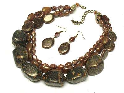 PATINA BEADS IN BROWN & GOLD NECKLACE SET