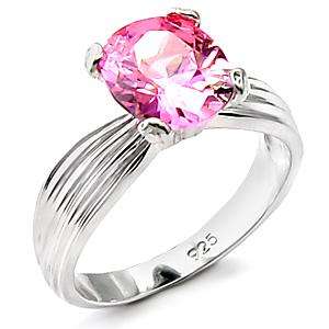 BRILLIANT PINK SAPPHIRE SWAROVSKI RHODIUM LADIES RING #