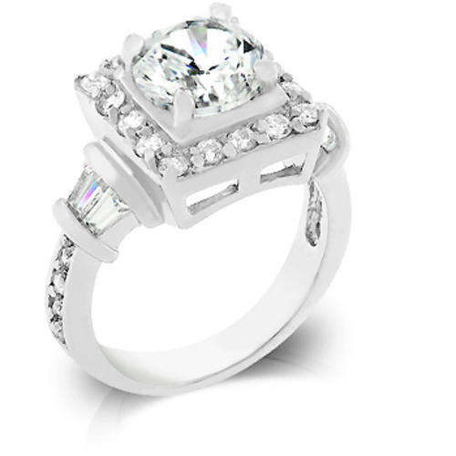 MONTH-END  SPECIAL!!!! CLASSIC PRONG SET CLEAR CZ SILVER RING - SIZES 7