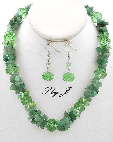JADE NATURAL CHIPSTONE SWAROVKSI CRYSTAL NECKLACE SET