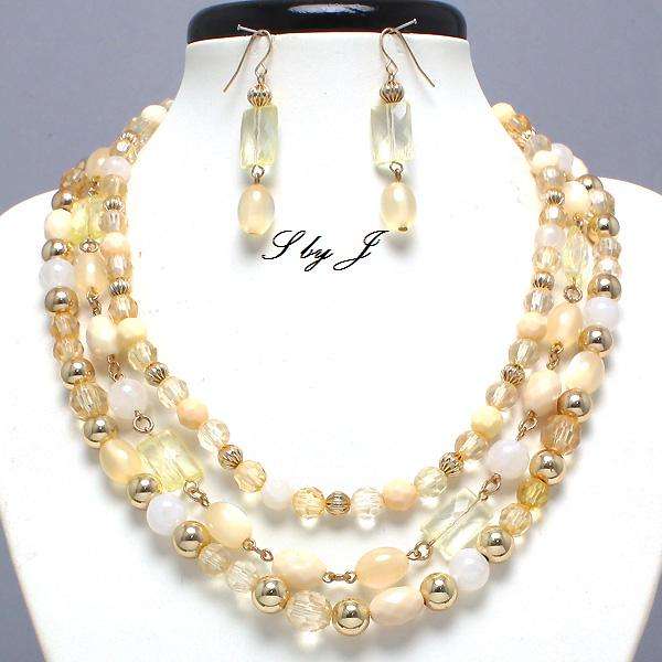 GOLD IVORY PEACH BEADED NECKLACE SET