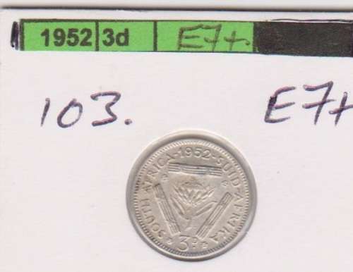 1952 UNION THREEPENCE EF+