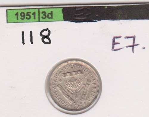 1951 UNION THREEPENCE EF
