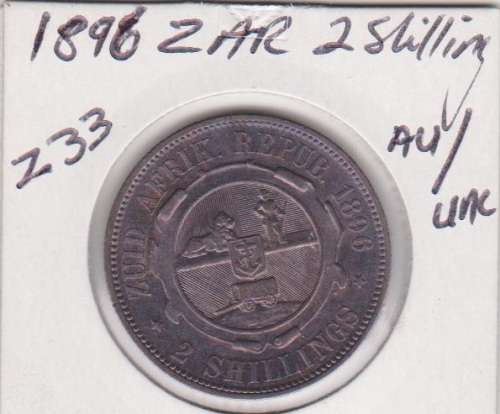 1896 ZAR Two Shillings AU / UNC  Nice Toning  Starting @ R1