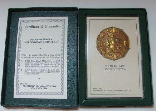 Rhodesian Independence 10th Anniversary Independence Medallion Solid Bronze Limited Editon