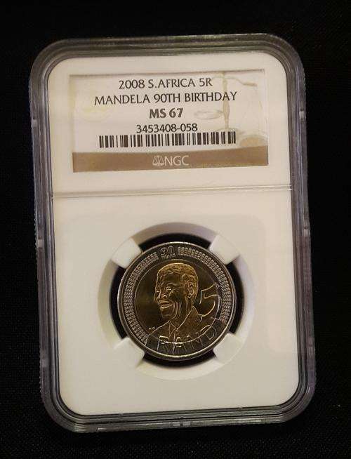 2008 S.Africa 5R Mandela 90th Birthday  MS67  NGC Graded  Staring @ R1