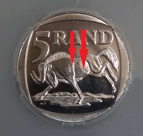 2000 South African Mandela R5 PL 62 Cracked Dies  ( Error  Description On Slab ` 2 Shilling ` )