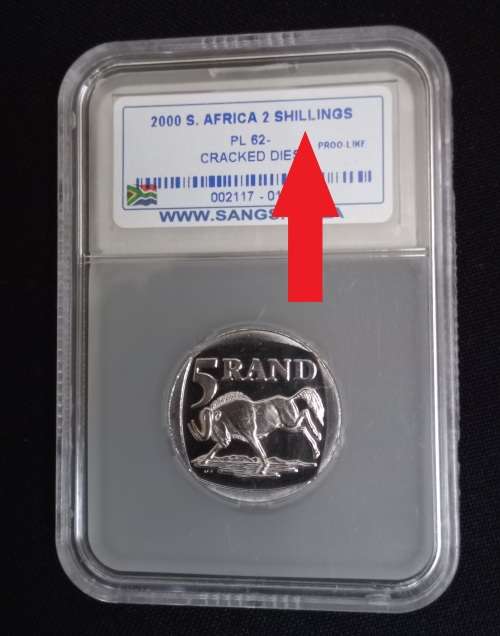 2000 South African Mandela R5 PL 62 Cracked Dies  ( Error  Description On Slab ` 2 Shilling ` )