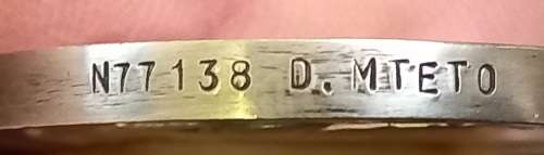 Africa Service Medal  Issued To N.77138 ( NATIVE )  D. MTETO             JJ1