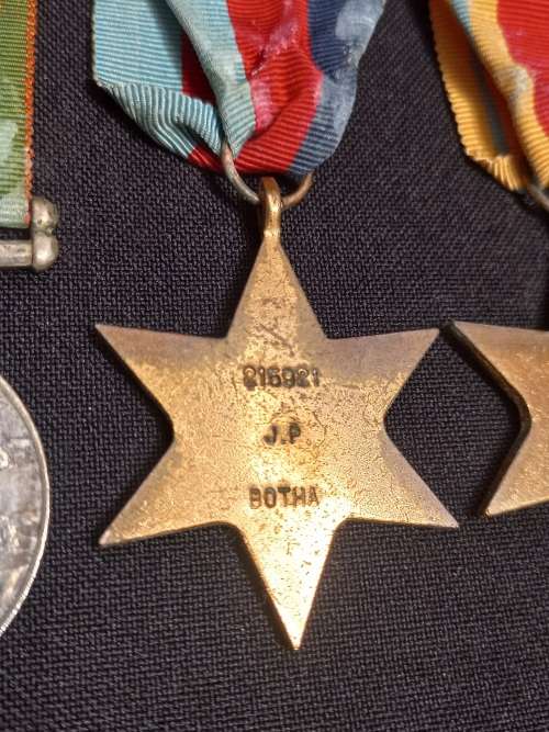 WW2 Medal Group  Awarded To J.P BOTHA  215921
