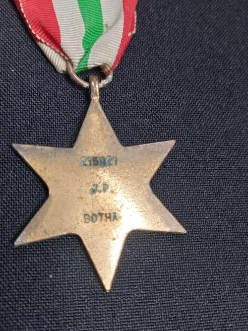 WW2 Medal Group  Awarded To J.P BOTHA  215921