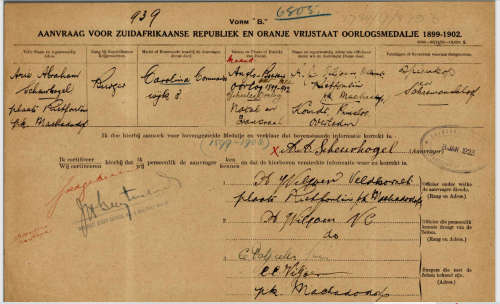 Boer War ABO Medals Awarded To BURGER AA. SCHEURKOGEL & O.J SCHEURKOGEL         No. 1 & 2