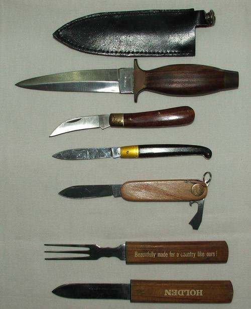 4 x Knives and 1 x  Kife and Fork set + 1 x Schrade+USA 885UH Uncle Henry 3 blade Pocket Knife.