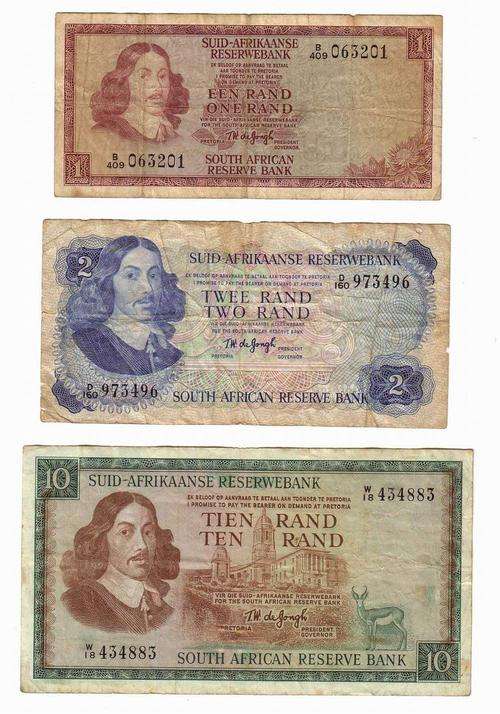 TW de Jongh Bank Notes R1 - R2 - R10