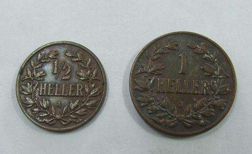 German East Africa 1 Heller 1907 and 1/2 Heller 1904