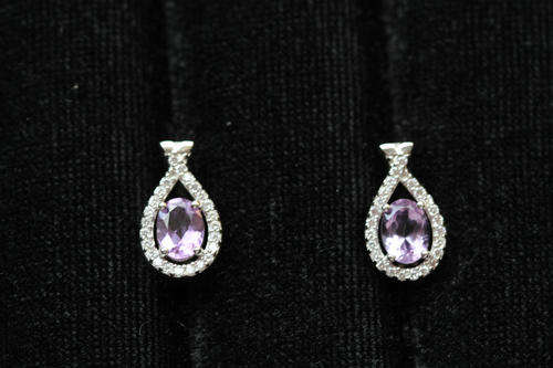 NATURAL GEM! 8X6 mm TOP PURPLE AMETHYST -WHITE TOPAZ SET IN 925 STERLING SILVER