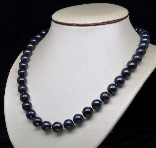 9-10MM AAA GRADE AAA LUSTRE BLACK PEARL NECKLACE 30 INCH (75 CM) 14K YELLOW GOLD CLASP GENUINE