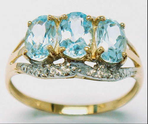 SPLENDID 10KT YELLOW GOLD OVAL BLUE TOPAZ DIAMOND RING SIZE 7