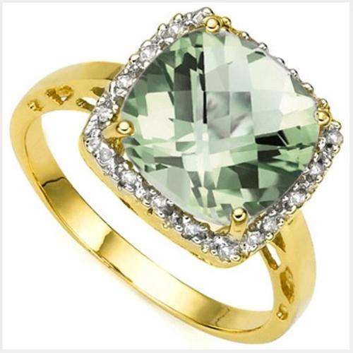 3.72 CT TW (17 PCS) GENUINE DIAMOND AND GREEN AMETHYST 10K SOLID YELLOW GOLD RING