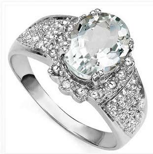 STUNNING 2.207 CARAT AQUAMARINE & GENUINE DIAMOND PLATINUM OVER 0.925 STERLING SILVER RING