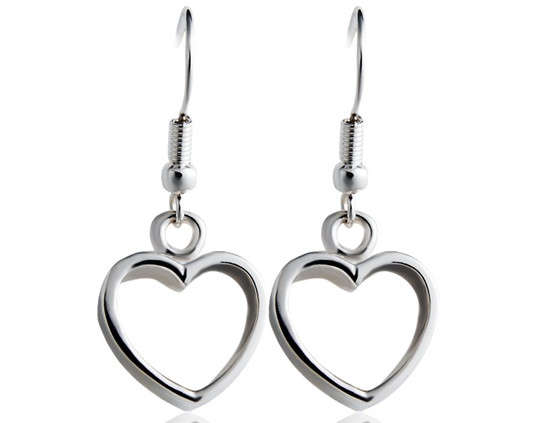 925 Silver Plated Cupronickel Alloy Stencil Heart Drop Earrings (Silver)