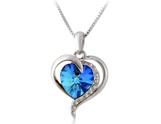 ITALINA Sea Series III Elegant Version Blue Stencil Heart Shape Pedant Necklace (White Golden)
