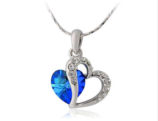 ITALINA Blue Sea Series II Romantic Version Stencil Heart Pendant Necklace (White Gold)