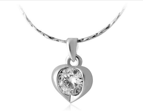 Rigant 18K RGP Alloy Heart Shaped Pendant Necklace (White Gold)