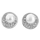 18K RGP + Pearl w/ Rhinestones Stud Earrings for Women - Silver (Pair)