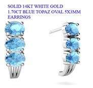 Guaranteed 100% REAL NATURAL, 14K White gold 1.70CT BLUE TOPAZ OVAL And Diamonds Earrings