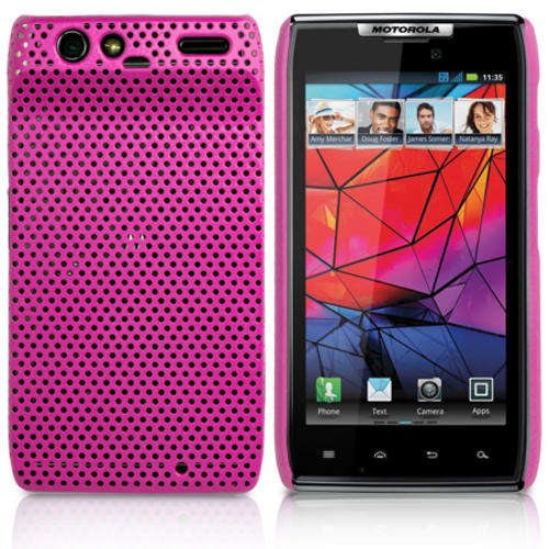 Mesh Hard Back Rubber Case for Motorola Droid Razr XT910 (Pink)