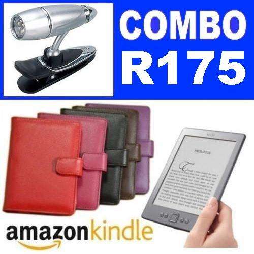 Magnetic Book Type Flip Case Cover Pouch for Amazon Kindle 4 / Touch / Fire + LED Reading Lamp