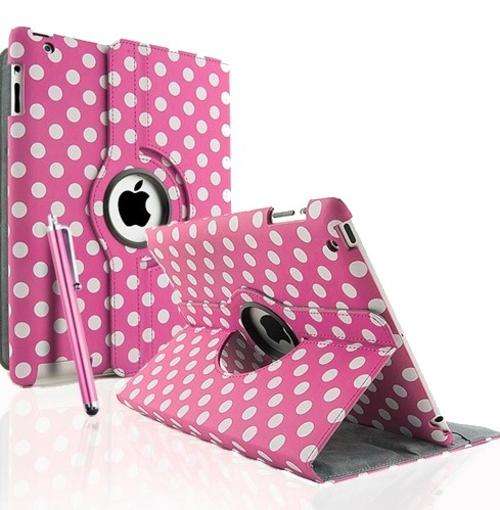 Polka Dot 360 degrees Rotating Swivel Magnetic Smart Leather Stand Cover for iPad 2/3/4 + Stylus