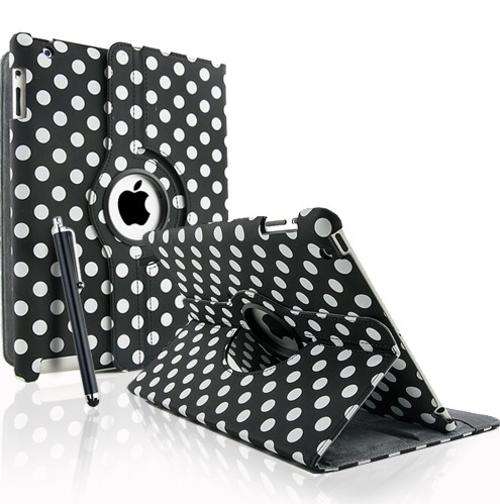 Polka Dot 360 degrees Rotating Swivel Magnetic Smart Leather Stand Cover for iPad 2/3/4 + Stylus