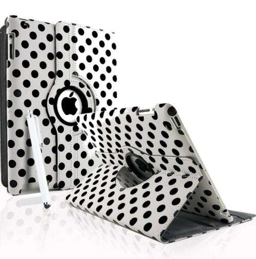 Polka Dot 360 degrees Rotating Swivel Magnetic Smart Leather Stand Cover for iPad 2/3/4 + Stylus