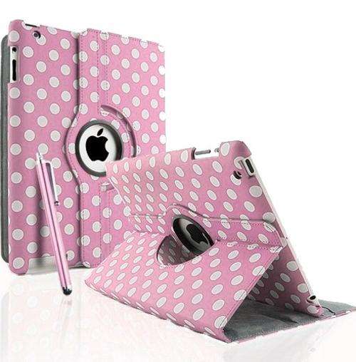 Polka Dot 360 degrees Rotating Swivel Magnetic Smart Leather Stand Cover for iPad 2/3/4 + Stylus