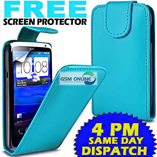 PU Leather Flip Case Pouch for HTC One X (Light Blue) + Screen Protector + Mini Stylus