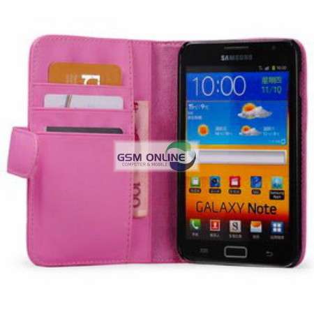 PU Leather Wallet Flip Case for Samsung Galaxy Note i9220 / N7000 (Pink) + Screen Protector + Stylus