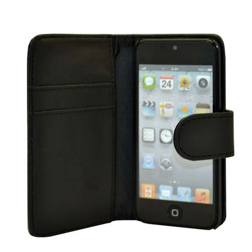 Wallet Flip Case for Apple iPod Touch 5 + Screen Protector + Mini Stylus (Black)