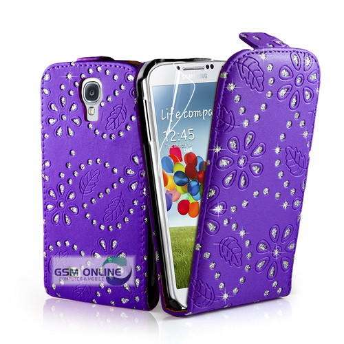Purple Flip Case for Galaxy S4 i9500 + Screen Protector