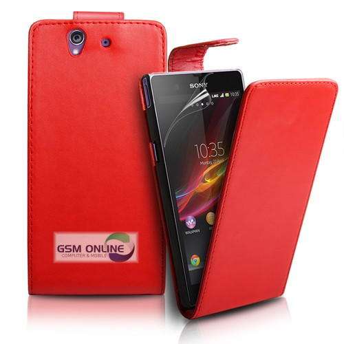 Red Flip Case for Sony Xperia Z + Screen Protector