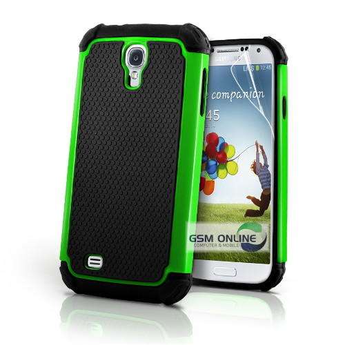 Green Shock Proof Case for Samsung Galaxy S4 i9500 + Screen Protector