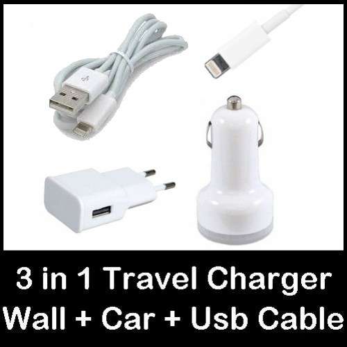 USB 1A Car + 2A Wall Charger + Lightning Cable for iPhone 5 / iPhone 6