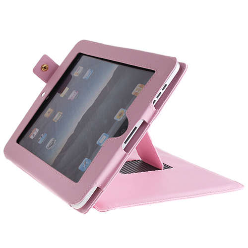 Pink PU Leather 2 Way View Case for Apple iPad + Stylus
