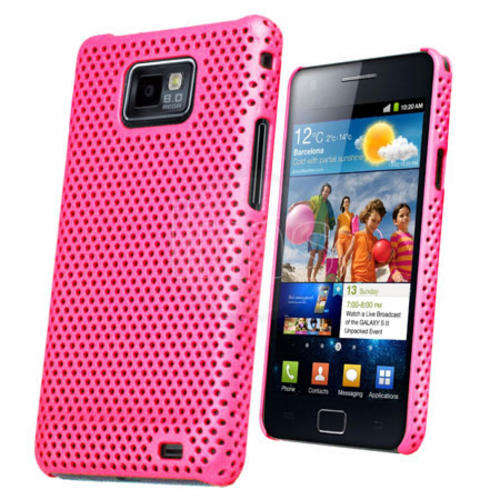 Mesh Hard Back Rubber Case for Samsung Galaxy S2 i9100 Hot Pink